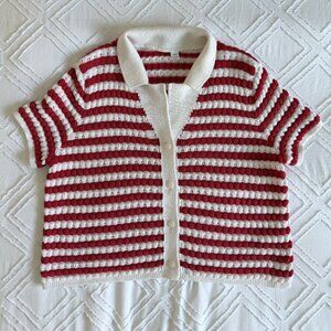 Old Navy Button-Down Crochet sweater Red/White stripes US M